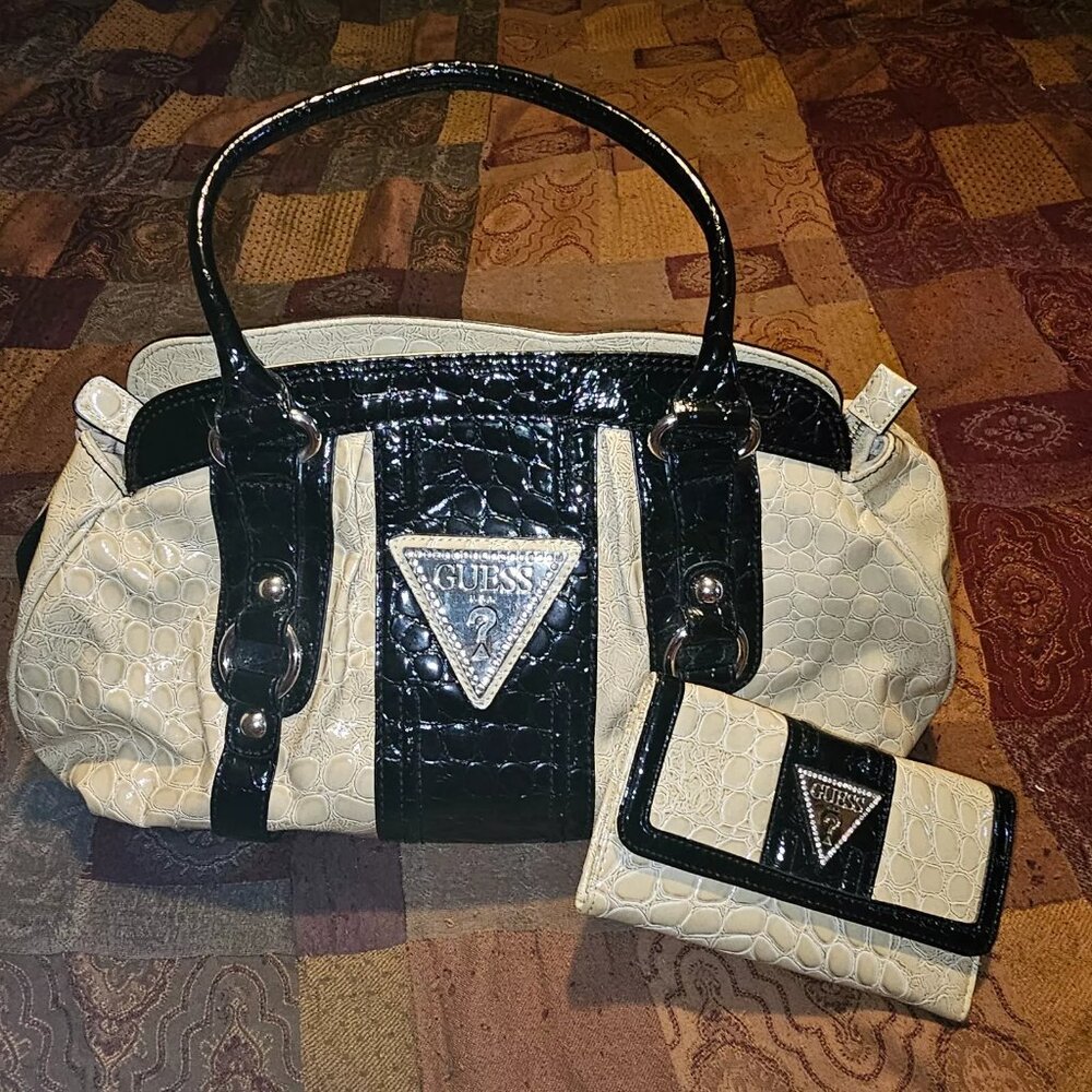 Vintage Guess Bag - Handbag- Maribelle - Matching Wallet - Cream, Black - VGUC